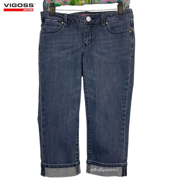 Vigoss Cropped Cuffed Capri Low Rise Blue Jeans ~ Size 5 - Picture 1 of 6